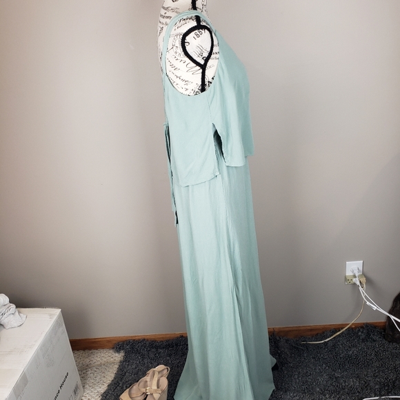 {Zara Basic} Wedding Event Formal Evening Beach Foam Green Maxi Dress - Picture 9 of 10